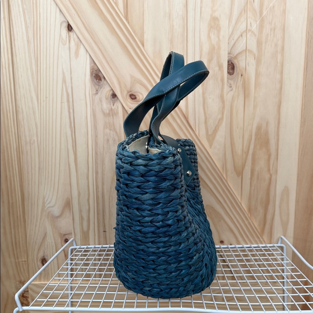 Francesco Biasia Freeway Jam Teal Straw Tote Bag - Picture 4 of 12